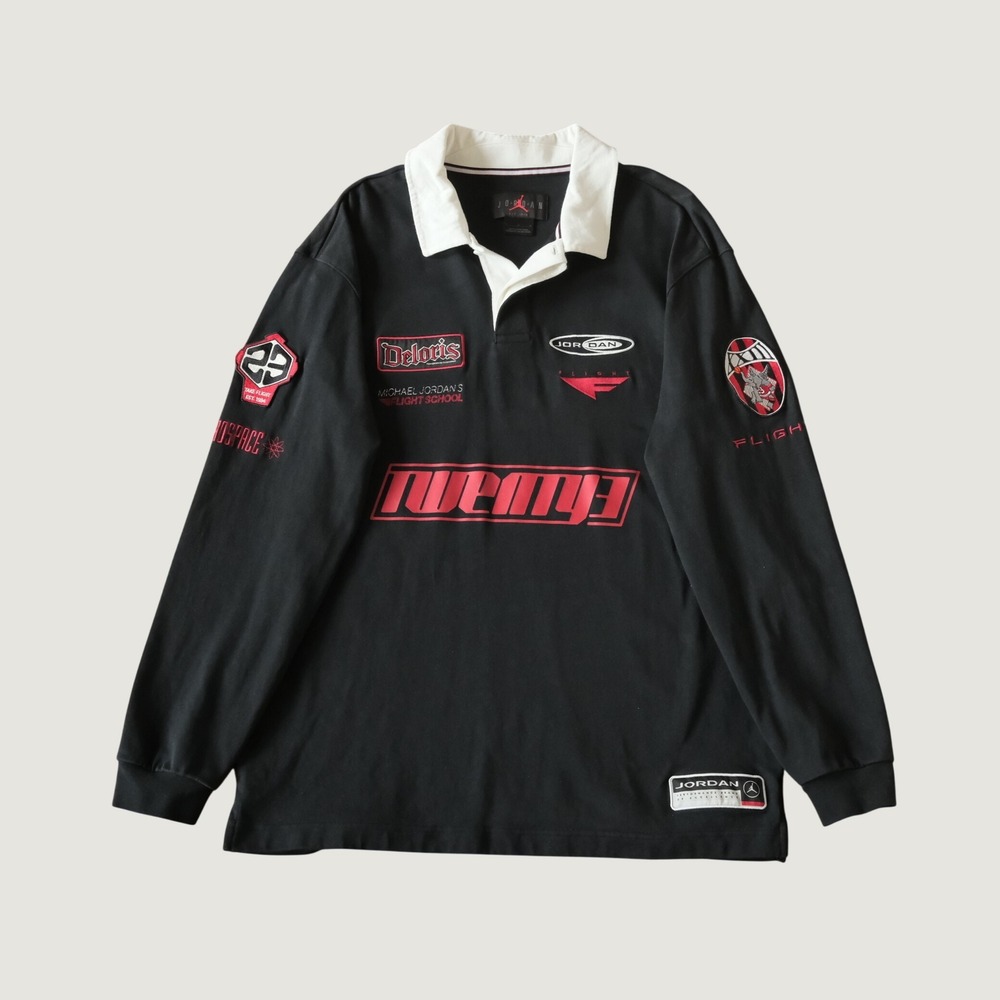 Jordan Flight Rugby Shirt Mens Black‎ Graphic Streetwear Large HF9323-010